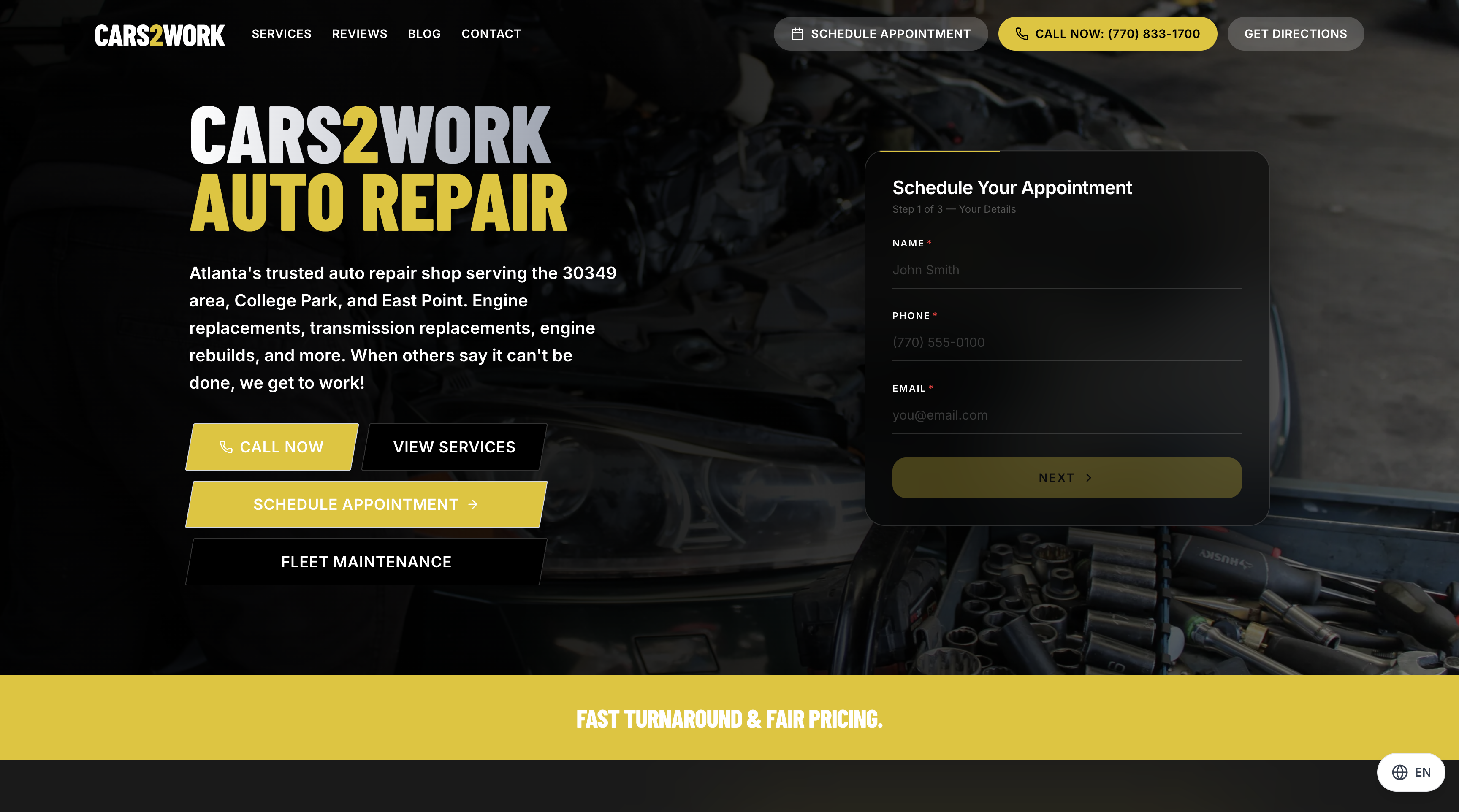 Cars2Work Auto Repair website